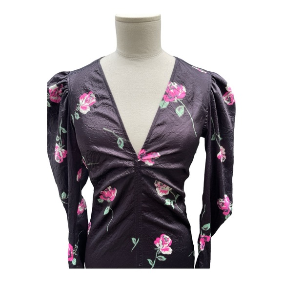 Ganni Floral Satin Mini Dress - Size 32 / 0 - Picture 3 of 11